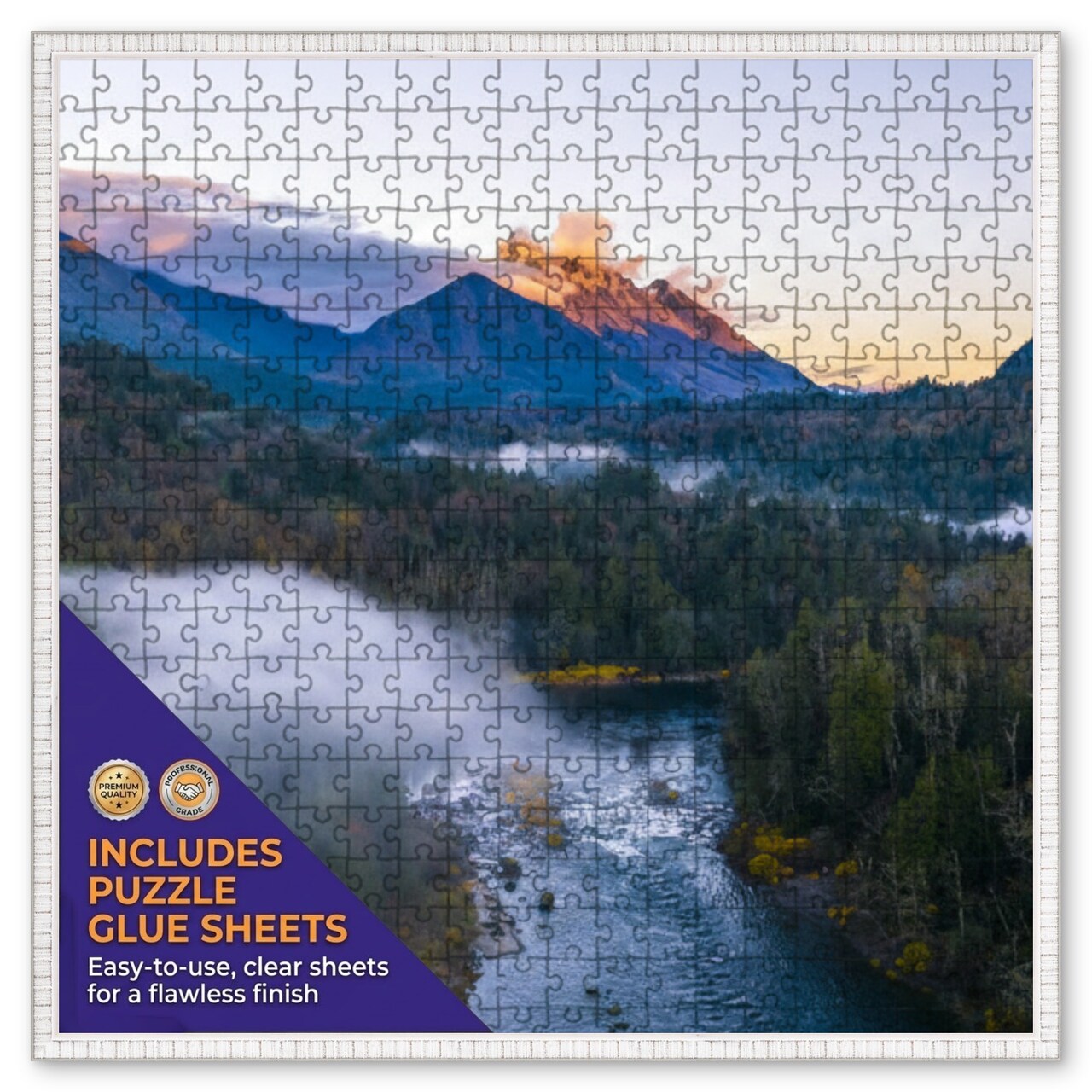 CustomPictureFrames.com Solid Wood Round Mat Puzzle Frame - Multiple Sizes - Black Precision-Cut Mat - Adhesive Preservation Sheets - Assembled in USA Made in the USA